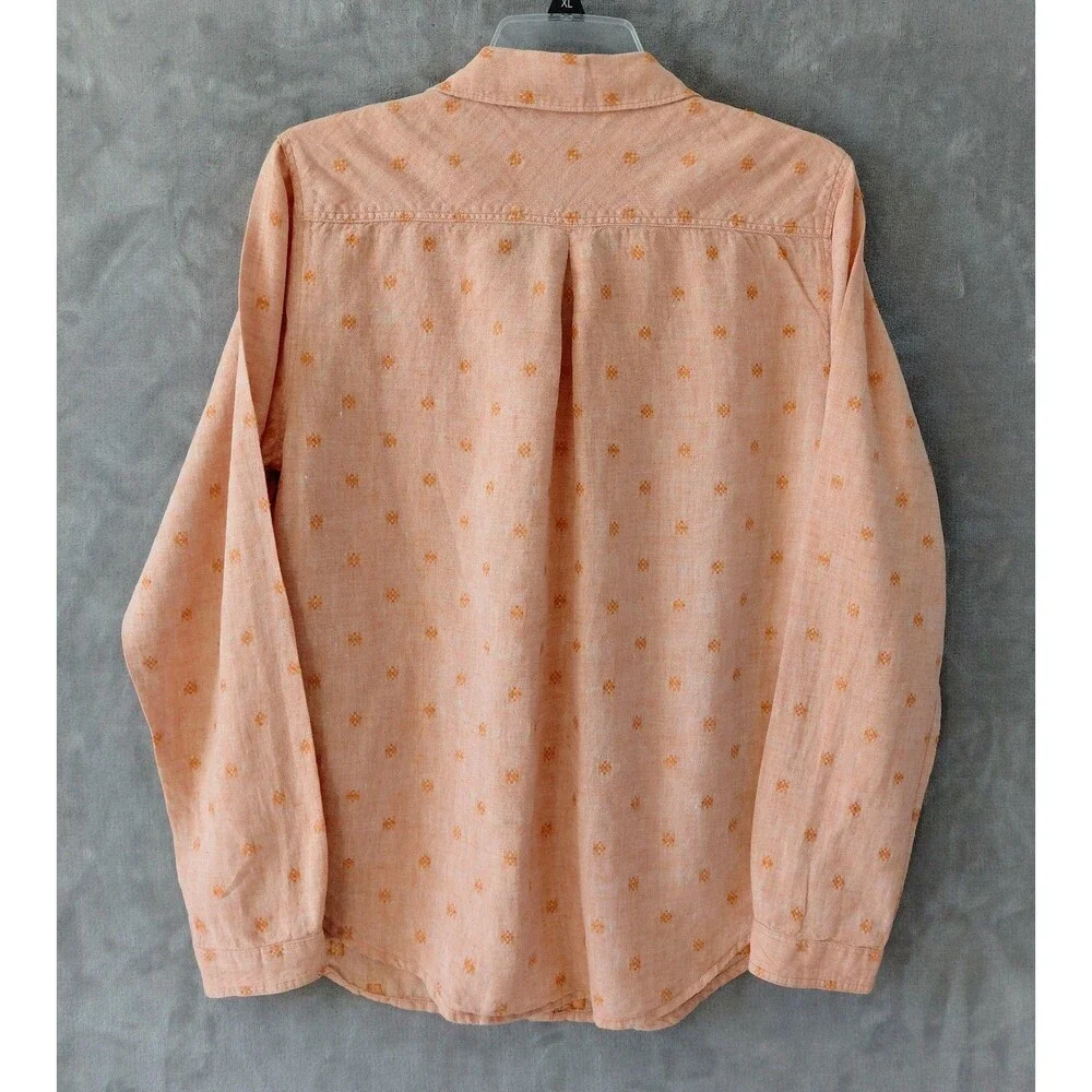 Carbon2Cobalt Linen Blend Button Up Shirt Women's Medium Peach Geometric Print - Picture 3 of 6